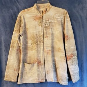 Zenergy beige print zip front knit jacket